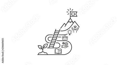 Ladder to mountain peak success illustration concept.