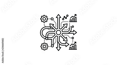 Multi-directional brain icon for strategic thinking and innovation.