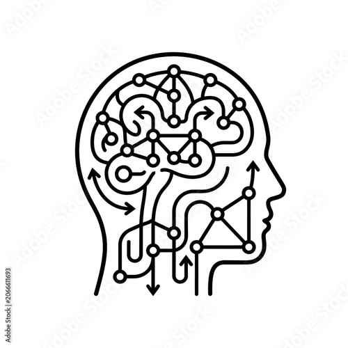 Human head profile with brain circuit maze design.