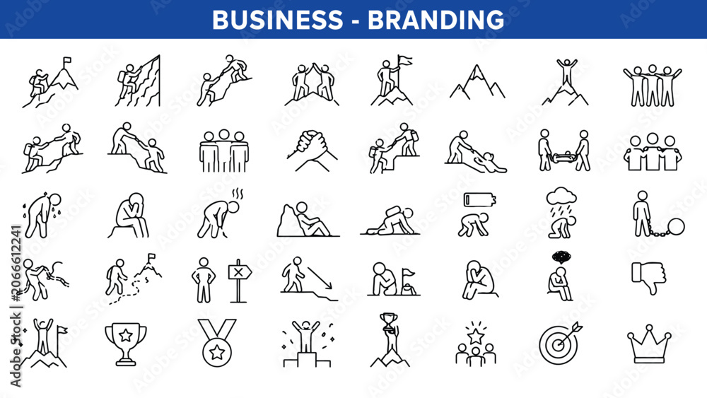 Fototapeta premium Business branding career path and emotions icon web vector collection.