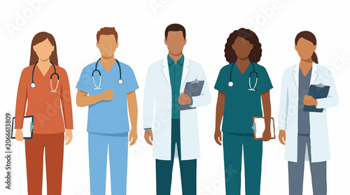 Photos Diverse team of healthcare professionals: doctors and nurses vector illustration