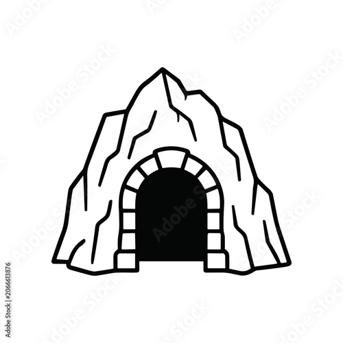 Billede på lærred Cave entrance with stone brick archway.