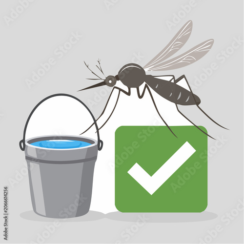 Mosquito and bucket with check mark illustration