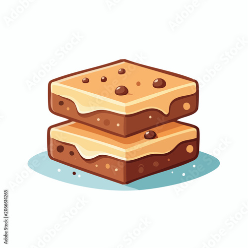 Stack of two chocolate brownies with frosting and chips