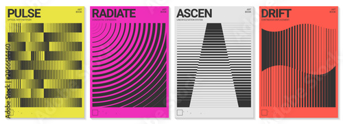 Abstract geometric poster with radiant pink concentric circles, modern op art vector background
