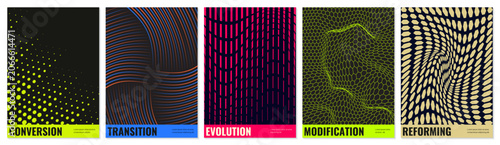 Εκτύπωση καμβά Abstract geometric vector poster set with halftone grid and optical illusion pat
