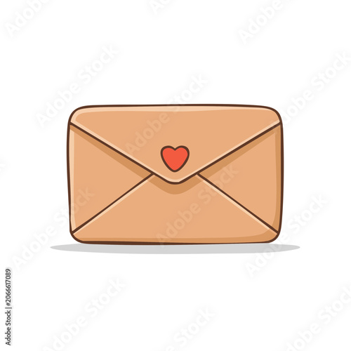 Hand-drawn illustration of a closed brown envelope with a red heart symbol on the flap.