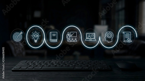  a computer mouse to navigate online education and training icons