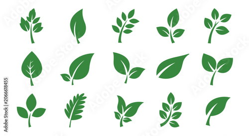 Green leaves shapes line icon web vector collection.