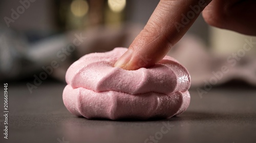 Action of Pressing, Sweet Dessert, Kitchen Table, Photo, Indoor, Close-up, Concept of Culinary Art