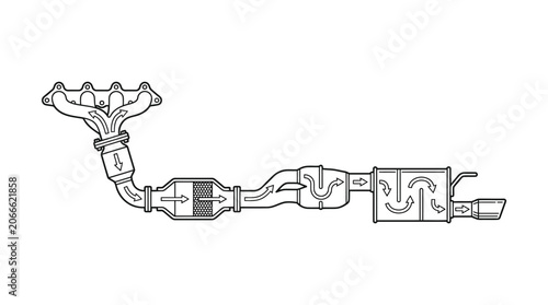 Photos Vehicle exhaust system layout with muffler and catalytic converter