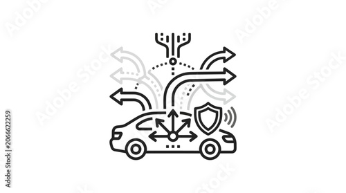 Obraz na plátně Connected autonomous vehicle data transmission line art icon.