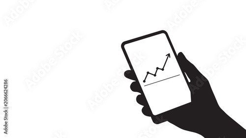 A hand holding a smartphone with a line graph on the screen