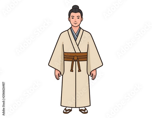 A cartoon man wearing a traditional robe with a brown belt