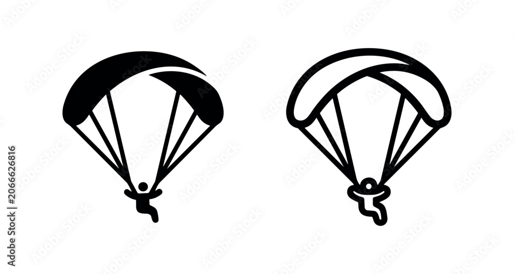 Naklejka premium Parachute or paragliding icon in glyph and outline style, representing extreme sports and adventure.