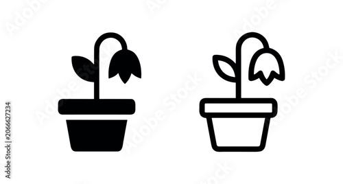 Fotografie Wilted Plant Icon Set: Black Silhouette and Outline Potted Flower