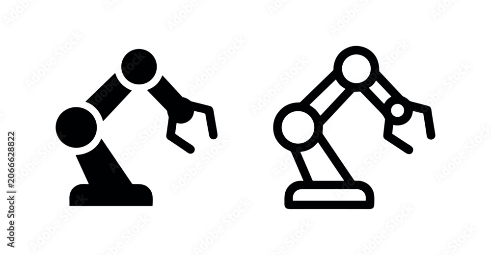 Naklejka premium Two robotic arm icons: one solid black, one outline