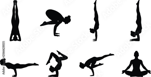 Photos Advanced yoga arm balances and inversion poses silhouettes vector collection fea