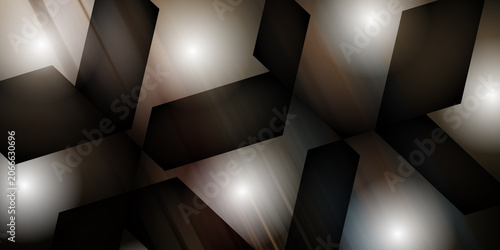 Obraz na plátne Abstract geometric composition with dark shapes and glowing light orbs