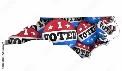 North Carolina NC State Map I Voted Pins Buttons Election Democracy 3d Illustration