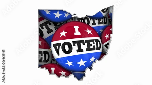 Ohio OH State Map I Voted Pins Buttons Election Democracy 3d Animation