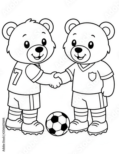Cute Teddy Bear Playing Soccer Coloring Page for Kids Black and White Cartoon Illustration