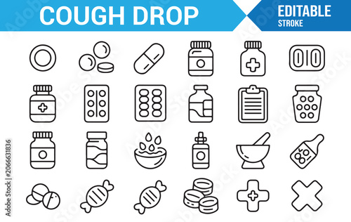 Editable Stroke Cough Drop Icons Set for Pharmacy Design
