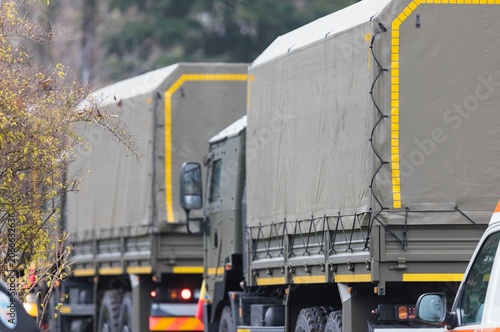 Fotografija Military trucks line up in Romania, ready to support NATO efforts amid rising tensions