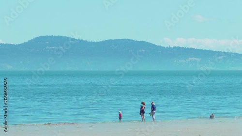 Victoria, BC, Canada – June 20, 2026: Family with dog at Cordova Bay Beach