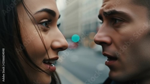 Intimate Close-Up of a Young Couple Facing Each Other in Urban Setting.