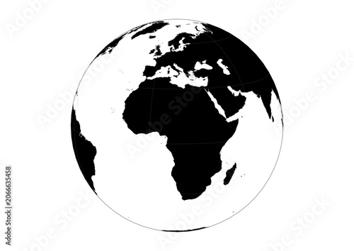 Cuadro en lienzo Orthographic 3D Globe Vector Grid Europe and Africa EMEA Region Solid Black Silh