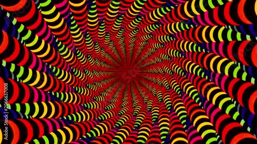 Psychedelic colorful optical illusion spiral tunnel loop video background