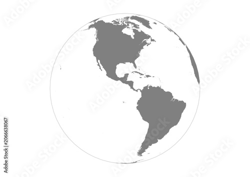Canvastavla Orthographic 3D Globe Vector The Americas North and South America Solid Grey Sil