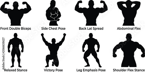 Tableau sur toile Bodybuilding Poses Silhouette Set Front Double Biceps Back Lat Spread Fitness G
