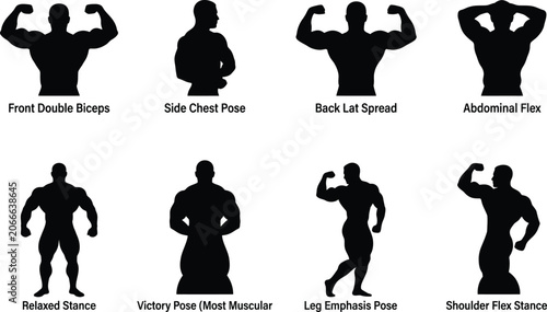 Photos Bodybuilding Poses Silhouette Set Front Double Biceps Lat Spread Muscle Flex Gu