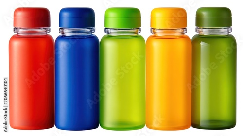 Set of leakproof travel bottles in vibrant colors for toiletries, cosmetics and organized travel packing