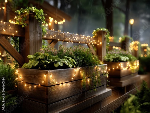 Solar Fairy String Lights Wrapped Around Front Garden Gate at House Entrance