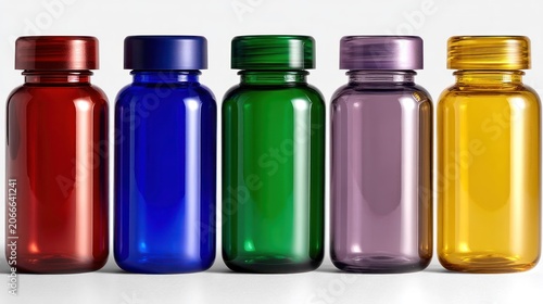 Five travel-size plastic toiletry bottles with leakproof caps for portable personal care storage