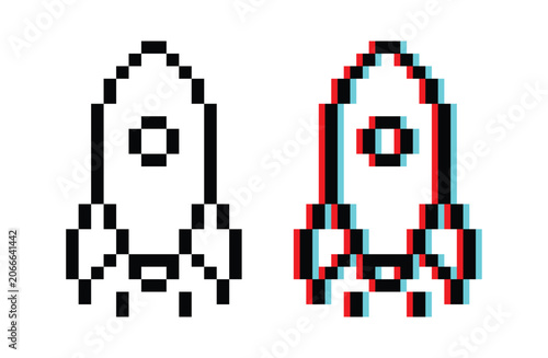 Rocket launch startup 8 bit vector icon for computer game, logo