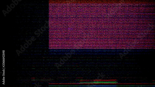 Photos Dark red digital glitch texture with heavy pixel degradation and screen tearing effect for cinematic background