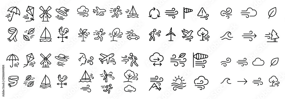 Naklejka premium Weather icons with wind sailboat umbrella outline
