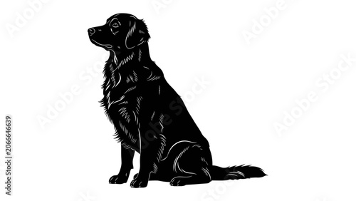Photos Black Dog Silhouette: A striking silhouette of a black dog, sitting alertly and looking to the side, capturing a classic and elegant pose