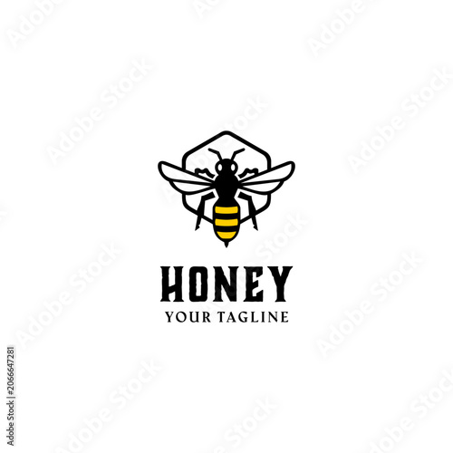 Bee And Honey with Hexagon vector logo design