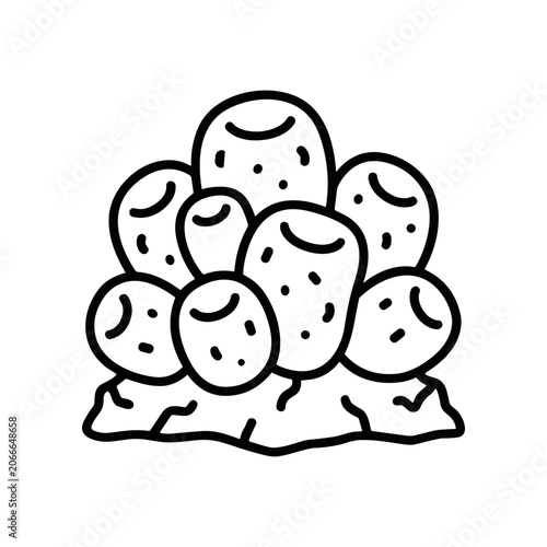 Smiling potatoes in a pile together.