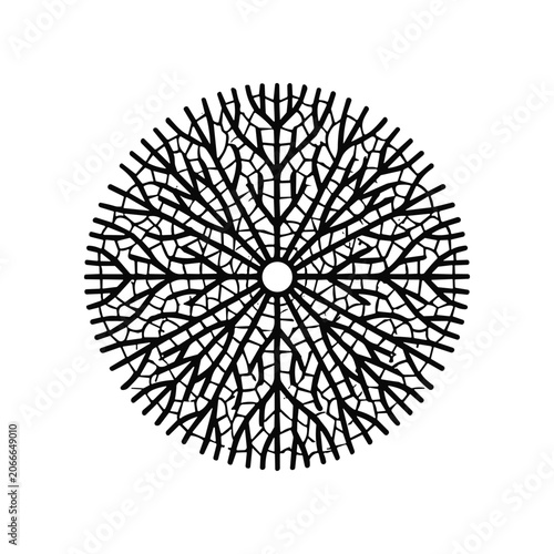 Black and white circular tree design.