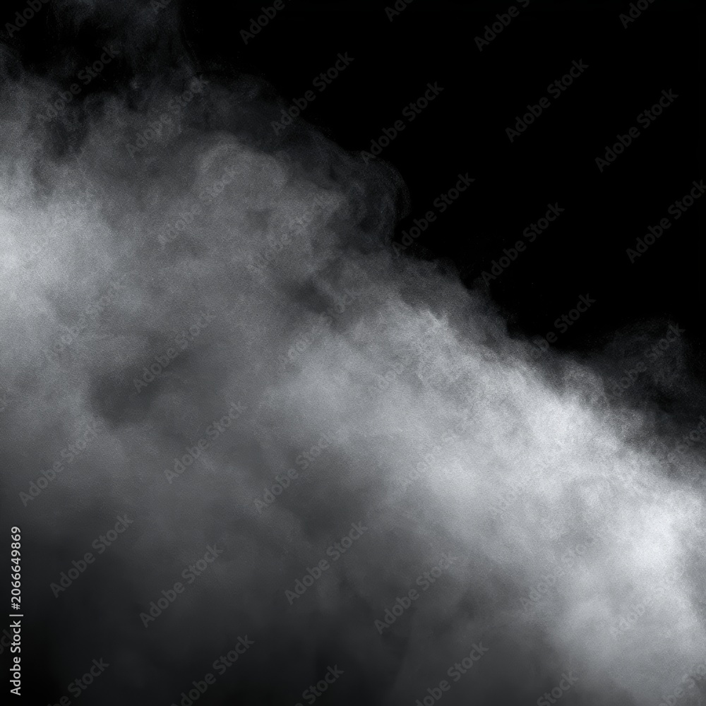 Fototapeta premium Grainy monochrome steam drifting across black background, atmospheric texture