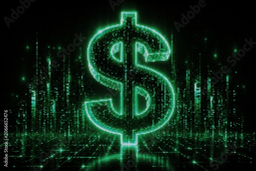 US Dollar Symbol With Abstract Buildings on the Background