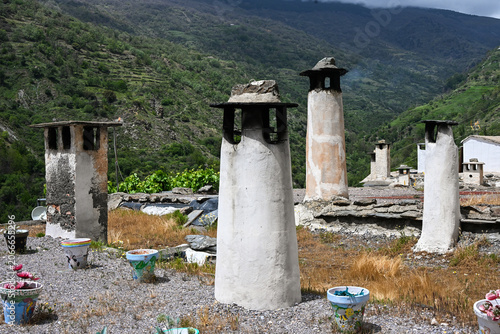 Traditional chimneys in the Alpujarras region near Sierra Nevada Spain