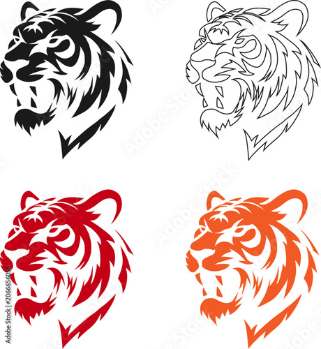 Roaring tiger head vector logo design. Angry wild cat mascot.