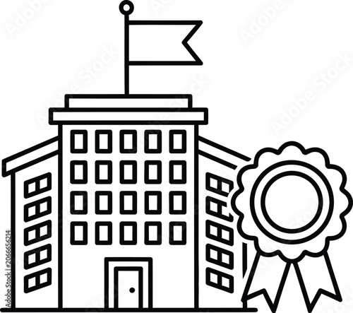 School Building with Flag and Ribbon